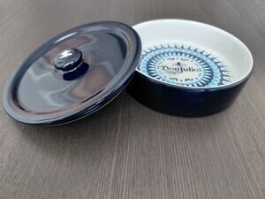 Don Julio Tequila Blue White Aztec Ceramic Dipping Bowl with Lid and Dish 5.5"